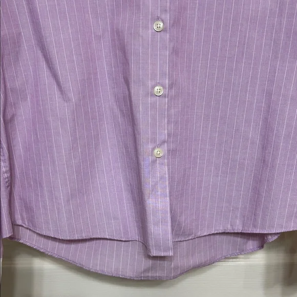 Charter Club Lavender Button-Down Shirt with White Pin Stripes Y2K Cotton Hi-Lo - Picture 7 of 14